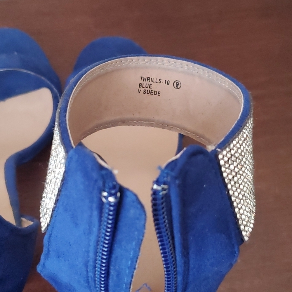4/$30 Rhinestone cuff stiletto blue suede heels sz 9 ** - Picture 8 of 14